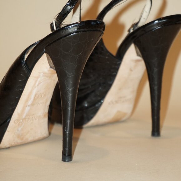 "Jimmy Choo" Croc Embossed Leather Peep Toe Slingback Heels - Size 39.5 - Picture 6 of 10